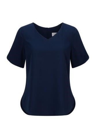 242-CR-NVY V-neck short sleeve soft drape shirt